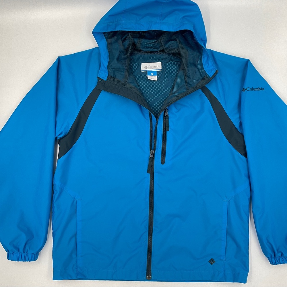 Columbia EUC Boys Girls Youth Hooded Zip Windbreaker Jacket Pockets Blue 18 / 20